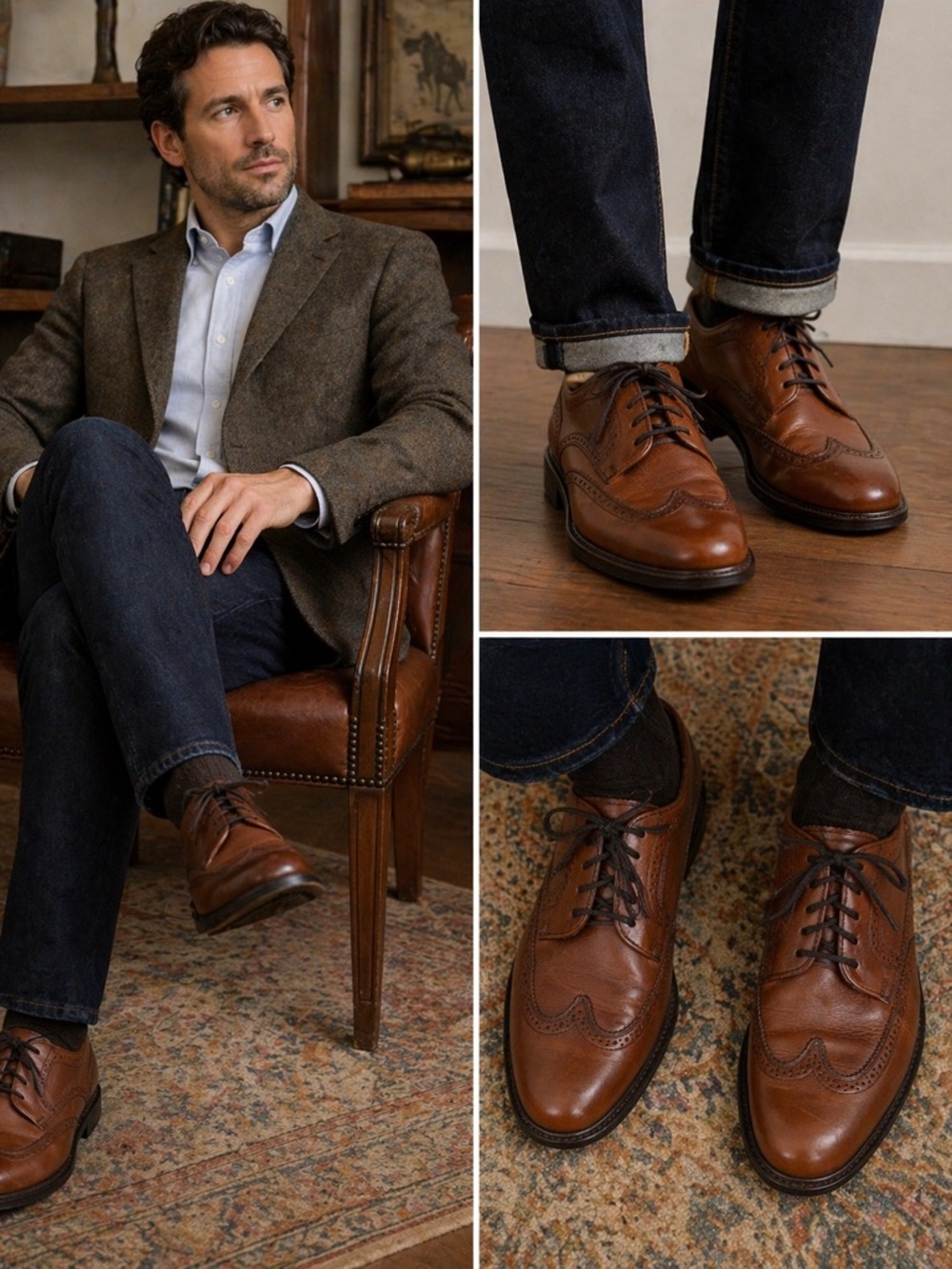 Frye Vintage Leather Wingtip Oxfords Brown - Size 10.5D